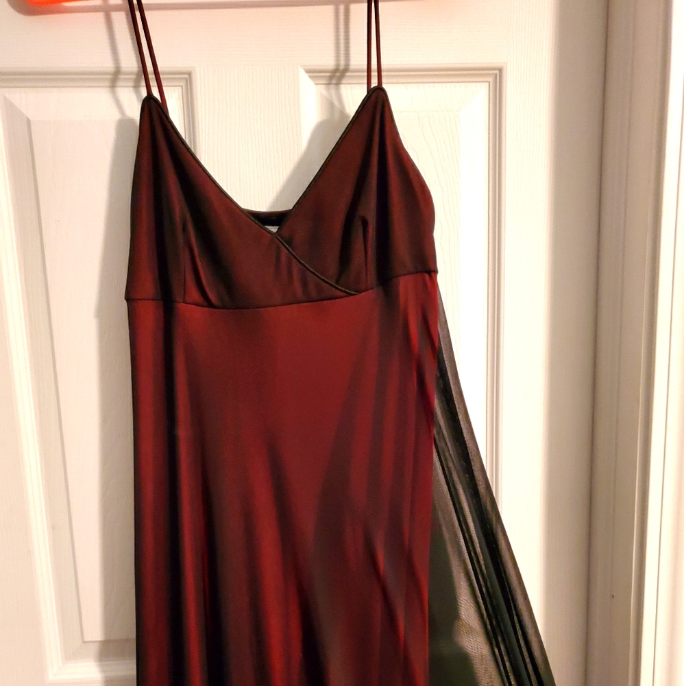 Red dress with black sheer covering